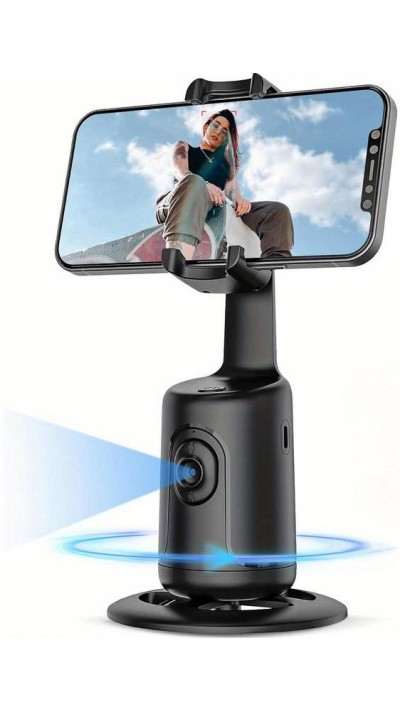 Stabilisateur de smartphone pour selfies avec suivi facial, rotation 360 degrés et contrôle gestuel - Noir