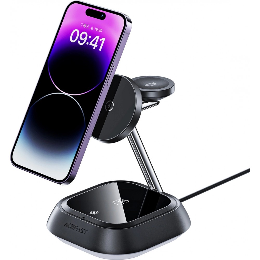 3 in 1 Acefast E16 15W induktive Ladestation Schnellladung für iPhone / AirPods / Apple Watch - Schwarz