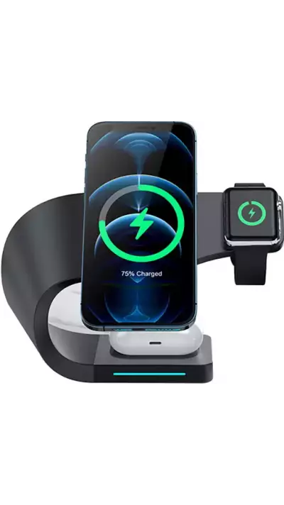 Magnetische Wireless Ladestation 15W für iPhone - Apple Watch, AirPods - Schwarz