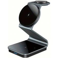 Stylische Ladestation 3in1 magnetisch MagSafe aus Aluminium mit kabellosen Fast Charging 15W (iPhone, AppleWatch, AirPods) - Dark Grey