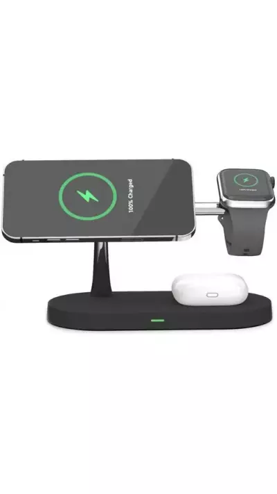 5 in 1 Magnetische Wireless Ladestation für iPhone - Apple Watch, AirPods inkl. LED Lampe - Schwarz