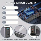 Schnellladegerät 500W 8 USB PD Quick Charge 3.0 USB-C mit Kabel CH/EU Stecker LED-Anzeige - Grau