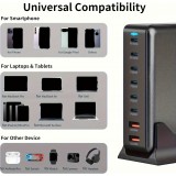 Schnellladegerät 500W 8 USB PD Quick Charge 3.0 USB-C mit Kabel CH/EU Stecker LED-Anzeige - Grau