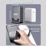Schnellladegerät 500W 8 Ports USB PD Quick Charge 3.0 USB-C mit Kabel CH/EU Stecker LED-Anzeige - Grau