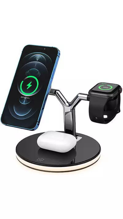 Qi MagSafe 25W Ladestation 4 in 1 wireless LED kabellose Elegante und stylische - Schwarz