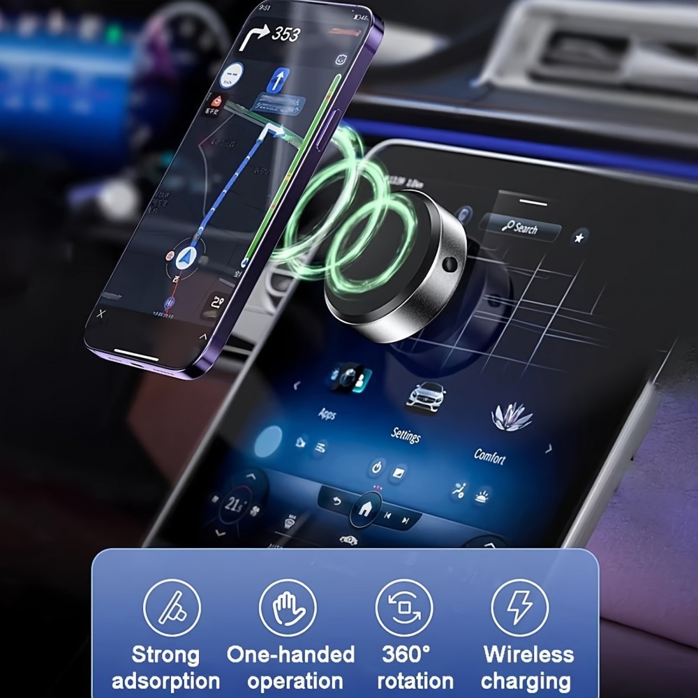 Magnetischer 360° Drehbarer Handyhalter für Auto Spiegel Glatte Oberflächen kompatibel mit MagSafe - Schwarz