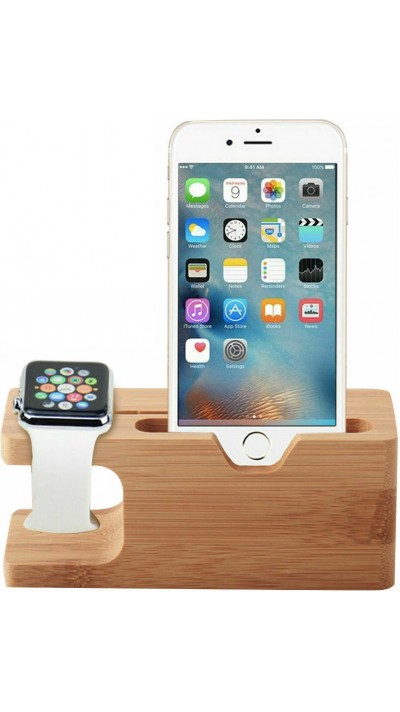 Universal iPhone + Apple Watch Halter Deluxe - Ständer aus Bamboo Holz