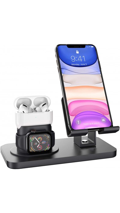 Multifunktions Ladestation 3 in 1 - 180° Drehbare Ladeständer für Apple Watch, AirPods, Smartphone - Schwarz
