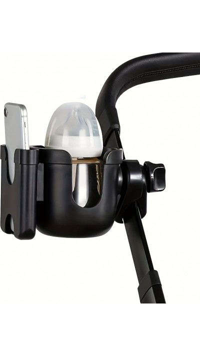 Universeller 2-in-1 Telefonhalter und Becherhalter für Kinderwagen - Schwarz