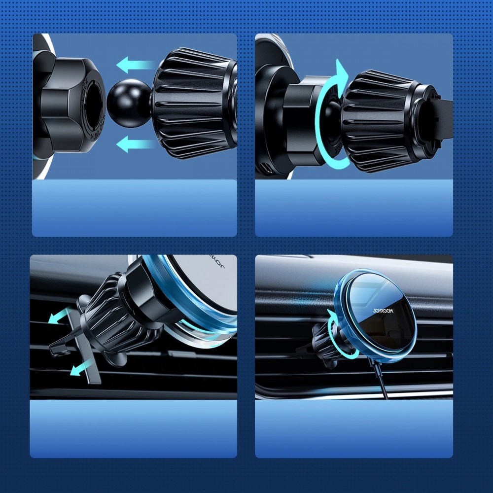 Joyroom Auto-Handyhalter mit Qi 15W Induktiv-Ladegerät, USB-C, MagSafe-kompatibel für Lüftung - Schwarz