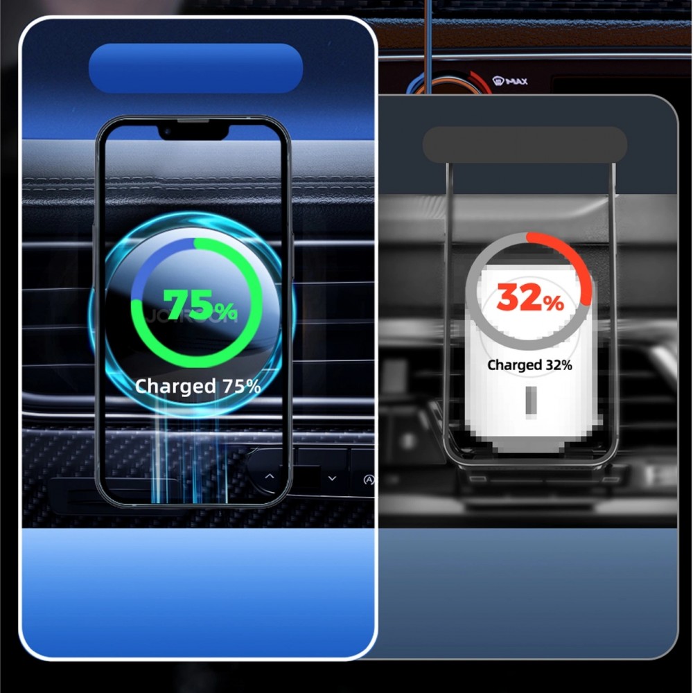 Joyroom Auto-Handyhalter mit Qi 15W Induktiv-Ladegerät, USB-C, MagSafe-kompatibel für Lüftung - Schwarz