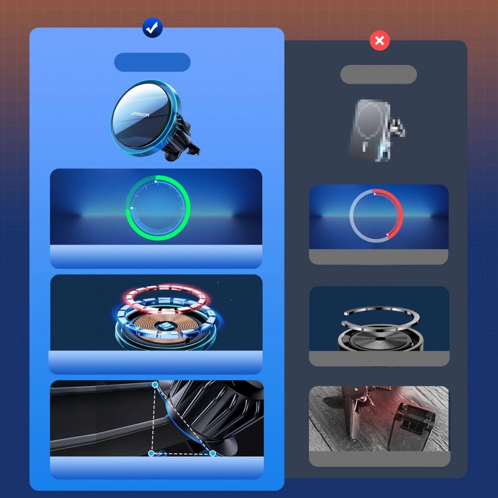 Joyroom Auto-Handyhalter mit Qi 15W Induktiv-Ladegerät, USB-C, MagSafe-kompatibel für Lüftung - Schwarz