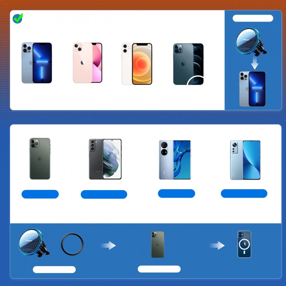 Joyroom Auto-Handyhalter mit Qi 15W Induktiv-Ladegerät, USB-C, MagSafe-kompatibel für Lüftung - Schwarz