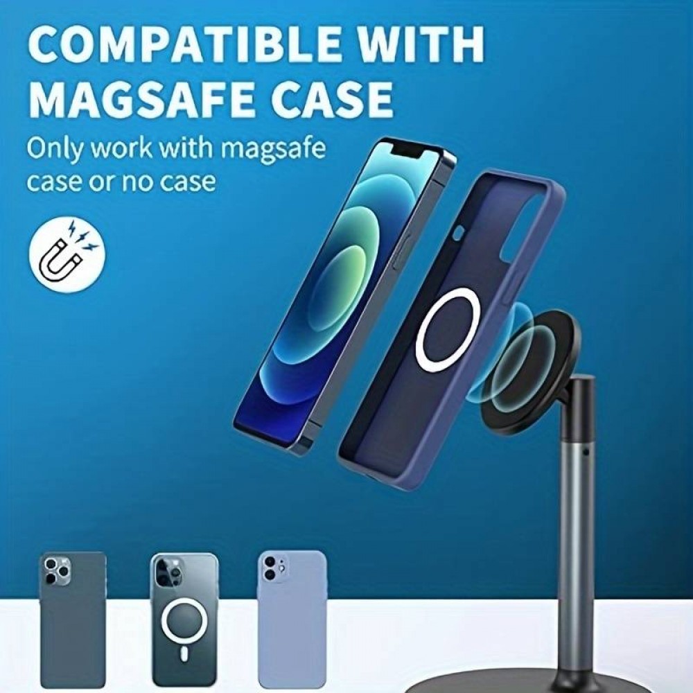 Magnetischer höhenverstellbarer, rotierbarer iPhone Halter kompatibel mit MagSafe - Schwarz