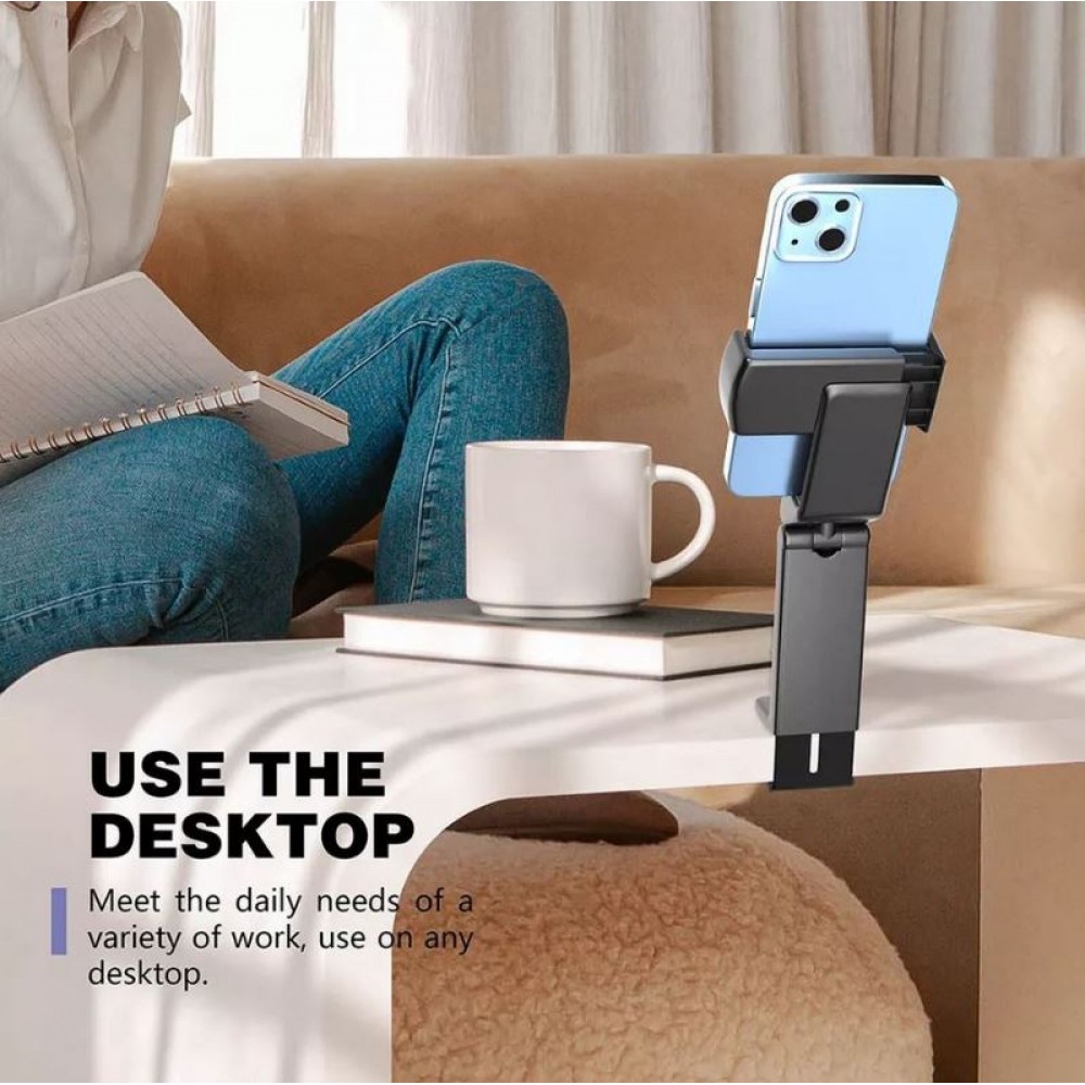 Support multifonctionnel pour smartphone, rotatif à 360 degrés, pour les voyages et l'avion - Noir