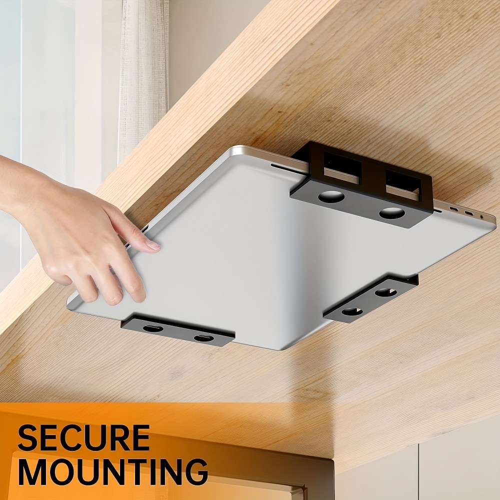 Discreter Laptop-Ständer zur Untertischmontage mit Schrauben (universell, anpassbare Grösse) - Schwarz