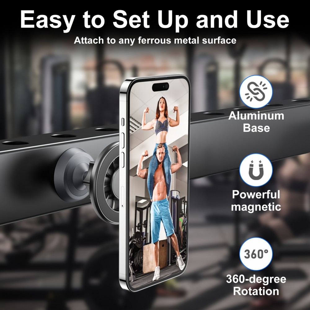 MagSafe 360° Magnetischer Telefonhalter mit verstellbarem Magnet für Fitnessstudio oder Metallhalterung - Schwarz