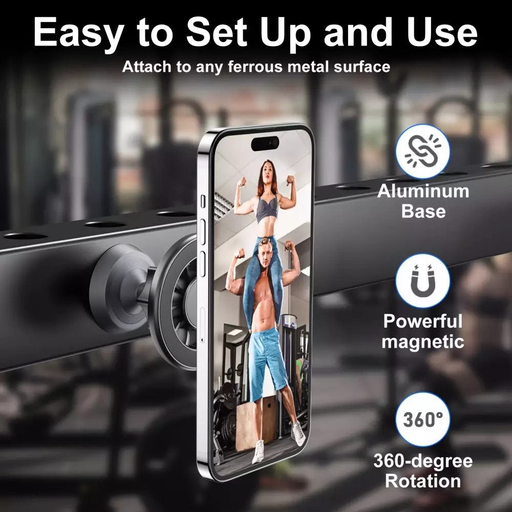 MagSafe 360° Magnetischer Telefonhalter mit verstellbarem Magnet für Fitnessstudio oder Metallhalterung - Schwarz