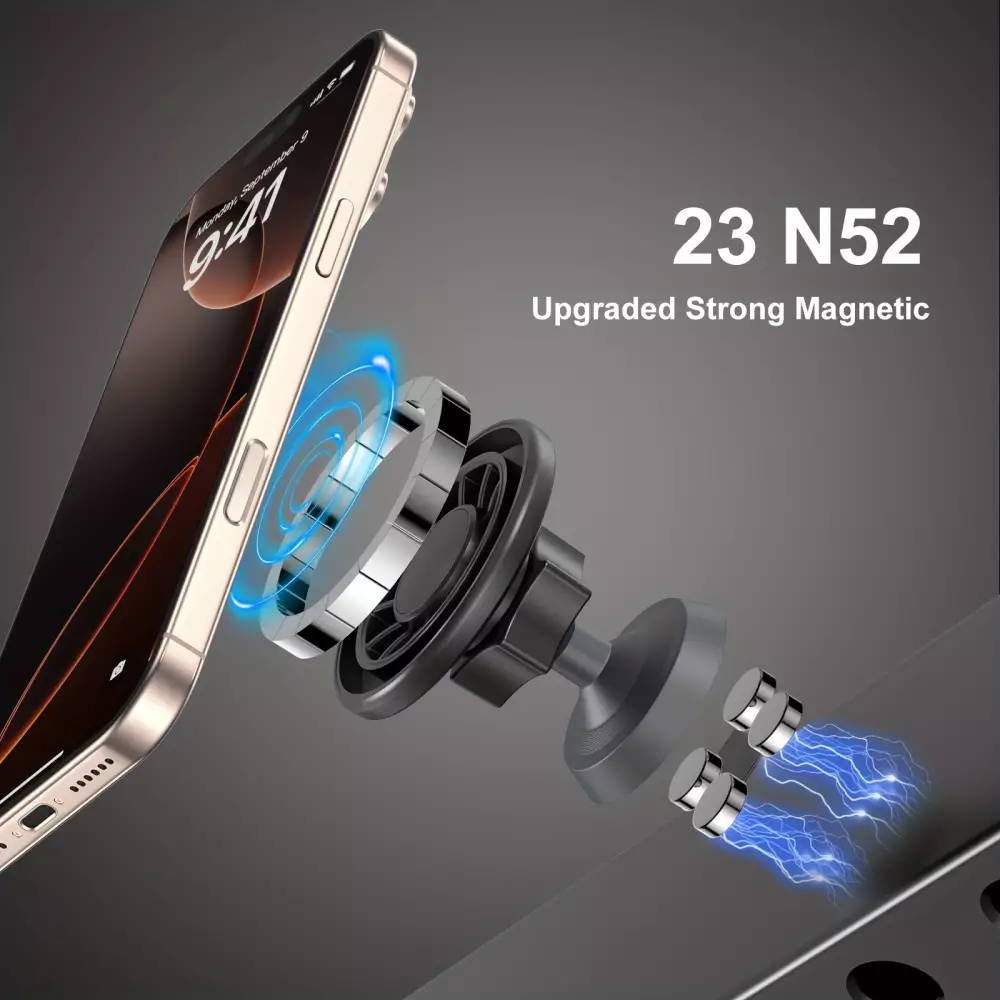 MagSafe 360° Magnetischer Telefonhalter mit verstellbarem Magnet für Fitnessstudio oder Metallhalterung - Schwarz