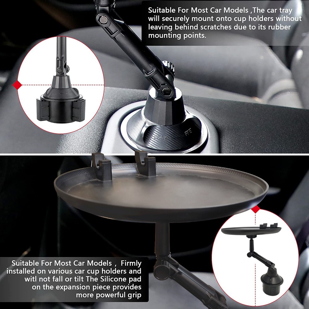 Universeller faltbarer Halter mit Teller für das Auto mit Platz für das Telefon - Schwarz
