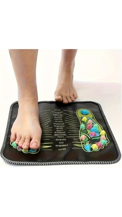 Fuß-Akupressurmatte aus bunten Steinen kompaktes Massagekissen für zu Hause - Schwarz