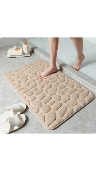 Tapis de bain effet galets mémoire de forme absorbant et anti-dérapant (40 x 60 cm) - Beige