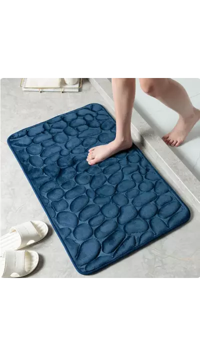 Badematte mit Kieselsteineffekt mit Formgedächtnis, saugfähig und rutschfest (40 x 60 cm) - Blau