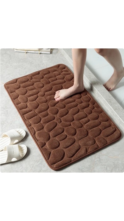 Tapis de bain effet galets mémoire de forme absorbant et anti-dérapant (40 x 60 cm) - Brun