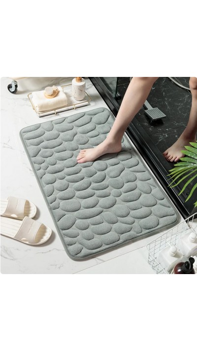 Tapis de bain effet galets mémoire de forme absorbant et anti-dérapant (40 x 60 cm) - Gris