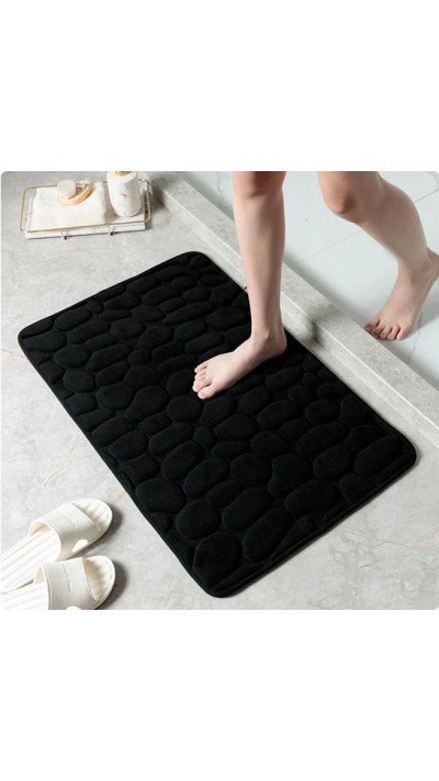 Tapis de bain effet galets mémoire de forme absorbant et anti-dérapant (40 x 60 cm) - Noir