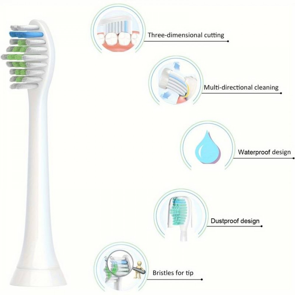 Philips Sonicare Ersatzbürstenköpfe Diamond clean für Zahnbürste (Packung mit 8 Stück, kein Original von Philips) - Weiss