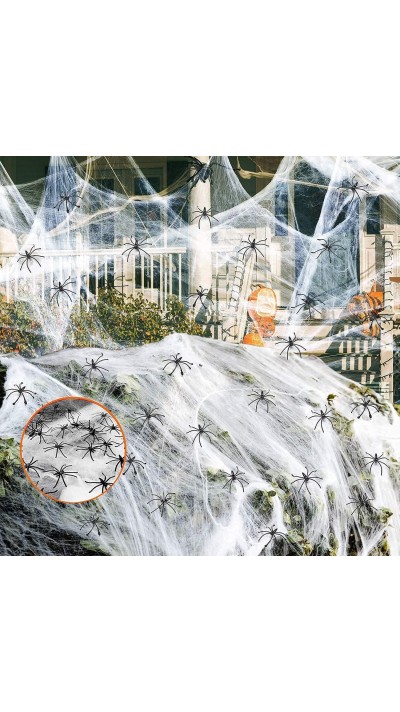 Fiktives Spinnennetz Halloween-Dekoration mit 100 Spinnen (ca. 3 Meter)