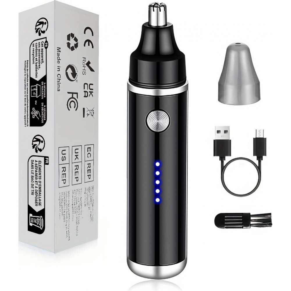 Elektrischer Nasen- und Ohrhaarschneider USB-C wiederaufladbar (500 mAh) - Schwarz