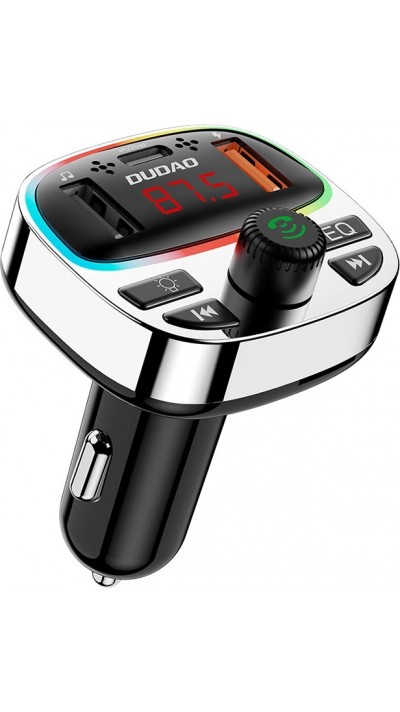 FM Transmitter Dudao R2PRO+ Bluetooth 5.3 2x USB-A PD 25W RGB LED - Silber