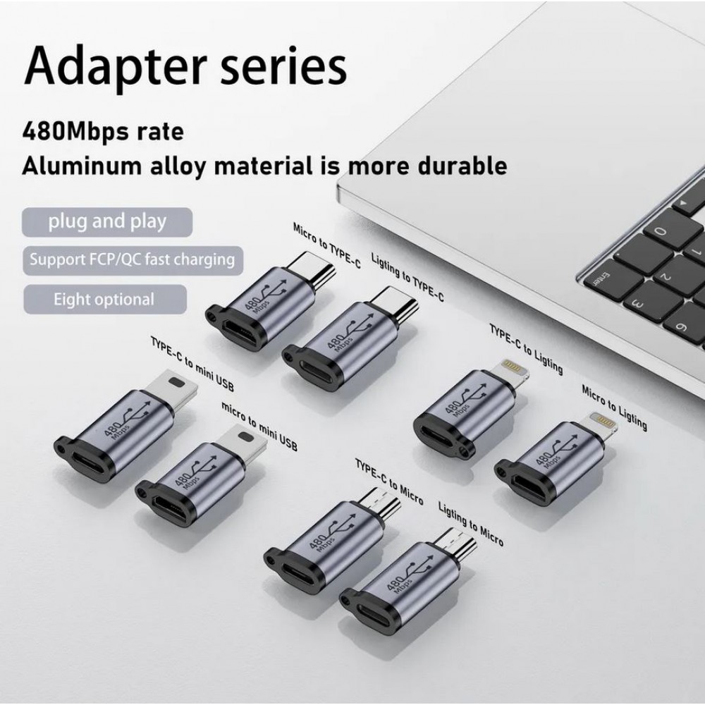 USB-C zu Micro USB - Hochwertiger Lade-Adapter Stecker Datentransfer 480Mbps Aluminium