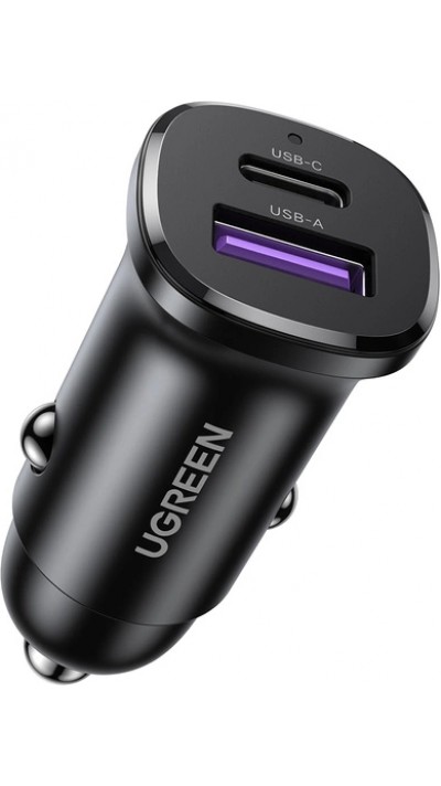 Ugreen 30W Doppelanschluss Ladestecker für Zigarettenanzünder USB-A & USB-C Power Delivery QC3.0 - Schwarz