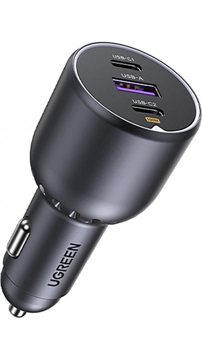 Ugreen 130W Ladestecker für Zigarettenanzünder mit dreifach Anschluss USB-A & 2x USB-C Power Delivery QC3.0 - Grau