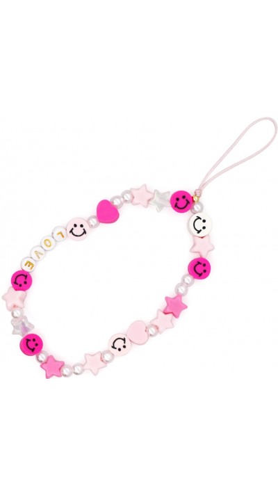 Universal Smartphone Armband Schmuck Charms - N°28 Happy Smiley & Sterne - Rosa