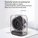 Transparenter tragbarer Design-Tischventilator mit LED-Display (3 Geschwindigkeiten) - Schwarz