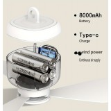 Camping Ventilator USB wiederaufladbar 8000 mAh mit integrierter LED-Beleuchtung Fernbedienung Weiß für Zelt und Outdoor - Weiß