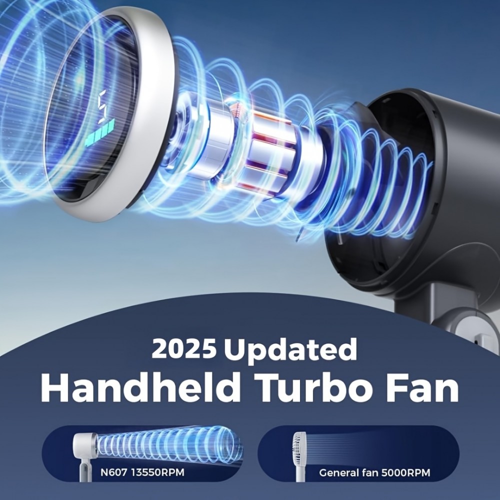 Tragbarer faltbarer USB-Lüfter wiederaufladbar ultra-leise 5 Geschwindigkeiten 3600mAh Akku 10h Laufzeit - Schwarz