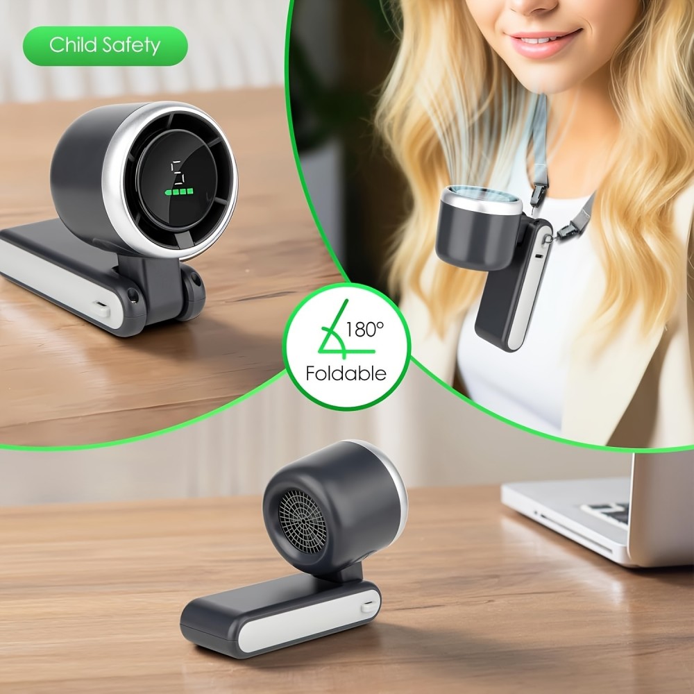 Tragbarer faltbarer USB-Lüfter wiederaufladbar ultra-leise 5 Geschwindigkeiten 3600mAh Akku 10h Laufzeit - Schwarz