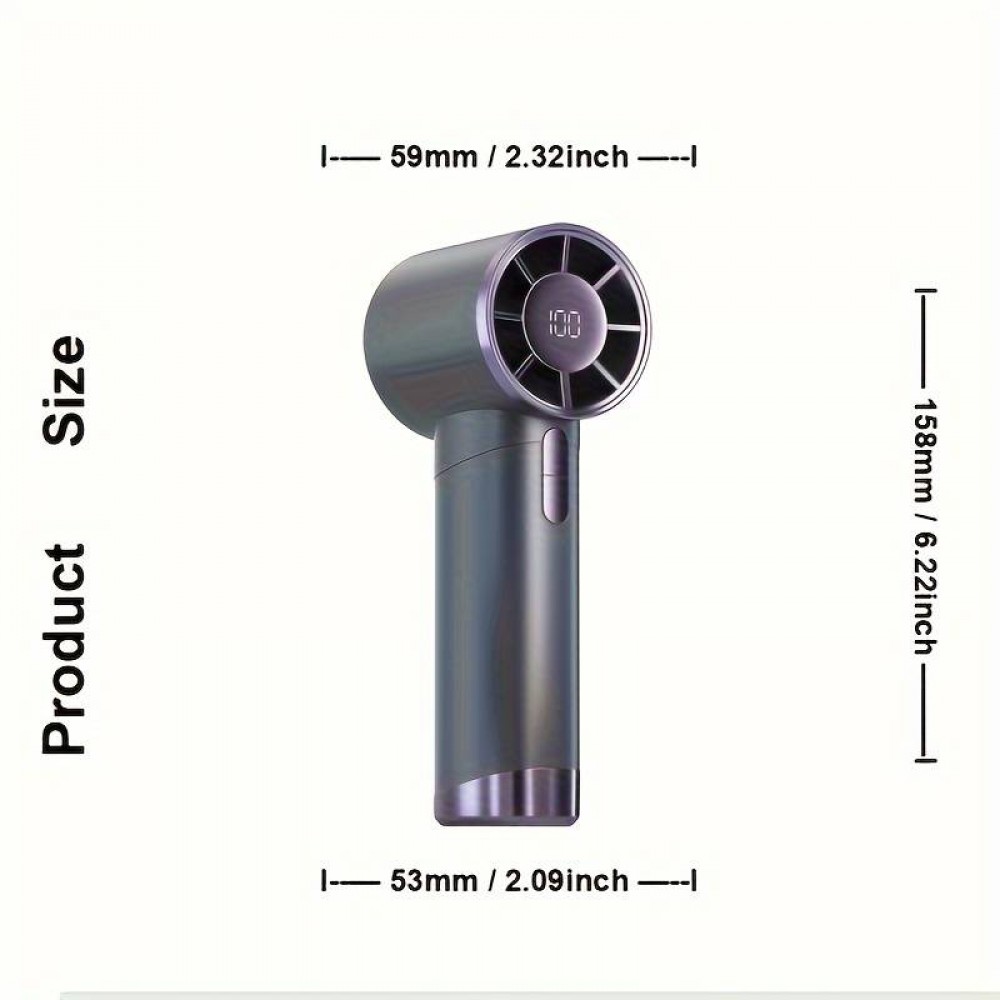 Kompakter leistungsstarker tragbarer Ventilator mit 100 Geschwindigkeitsstufen und LED-Anzeige - Grau