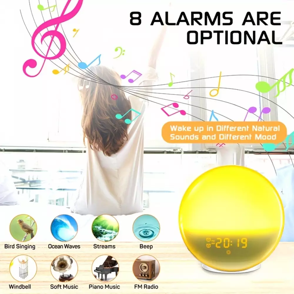 Wake-up Light Digitaler Wecker mit LED Licht, Sonnenaufgangsimulator, natürliche Lichtweckfunktion