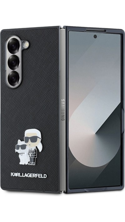 Galaxy Z Fold6 Case Hülle - Karl Lagerfeld Saffiano mit Karl und Choupette Metall-Logo - Schwarz