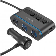 Choetech TC0021 PD30W Zigarettenanzünder Adapter 3 Anschlüsse mit LED 2x USB-C PD 1x USB-A QC - Schwarz