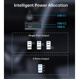 Choetech TC0021 PD30W Zigarettenanzünder Adapter 3 Anschlüsse mit LED 2x USB-C PD 1x USB-A QC - Schwarz