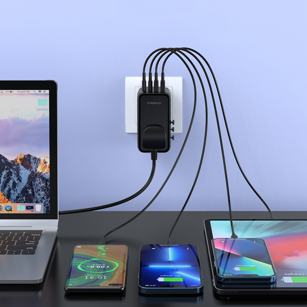 Universeller Reiseadapter 100W 2x USB-C 2x USB-A Choetech PD6028 EU / US / AUS / UK - Schwarz