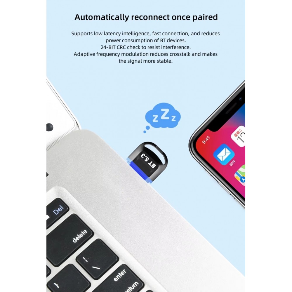 USB Bluetooth 5.3 Adapter kabelloser Dongle f&uuml;r Maus Tastatur und Laptop - Schwarz