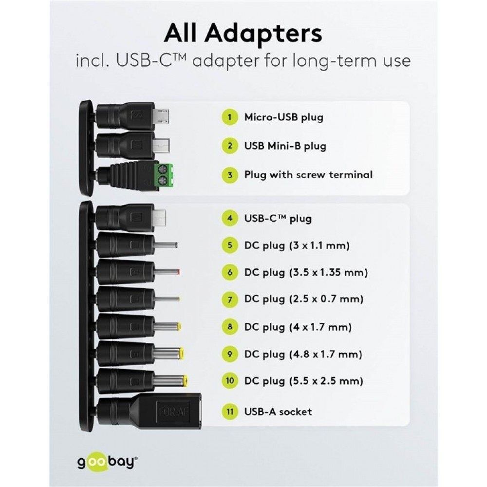 Goobay Universal-Netzteil 3V&ndash;12V max. 3,6W Regelbares Netzteil mit 12 Adaptern - Schwarz